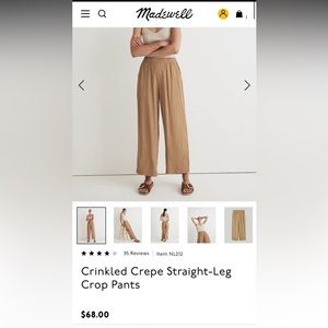 Madewell Crinkled-Crepe Straight Leg Crop Pants